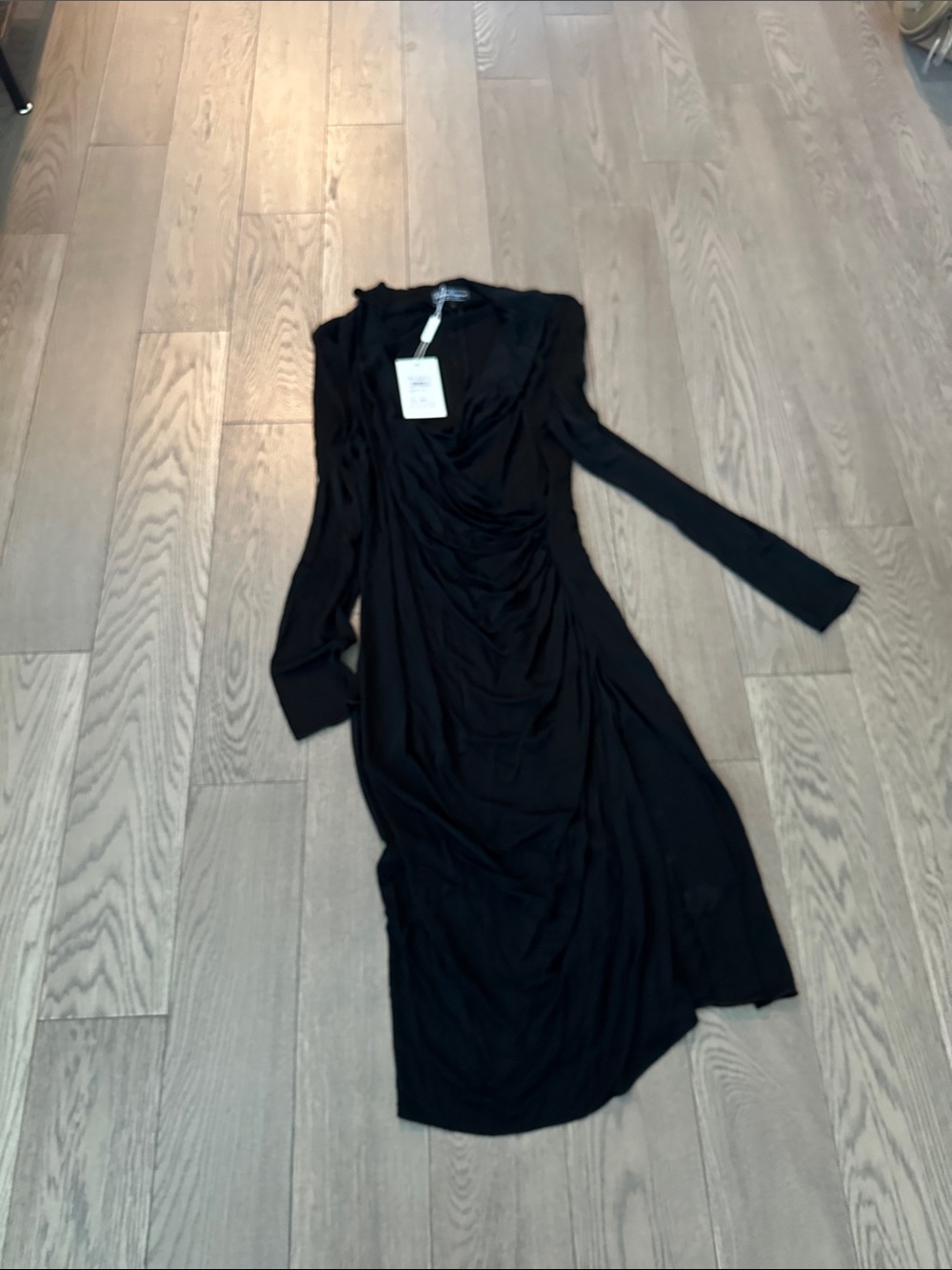 Salvatore Ferragamo Black Long Sleeve Ruched Midi Dress